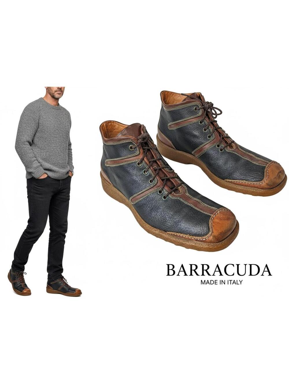 Barracuda Old Sail Men Ankle Boots Italy | Black Brown US 8